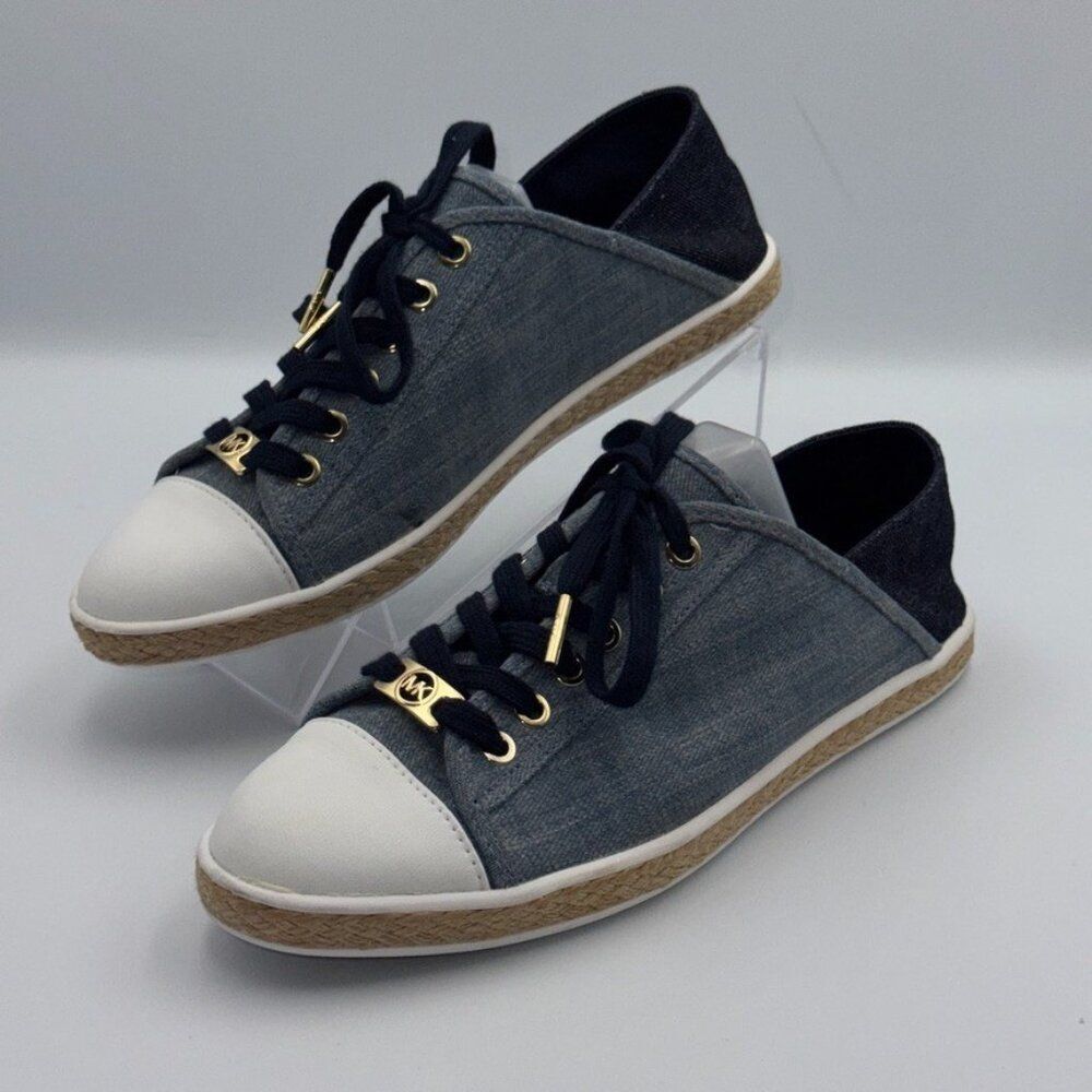 Michael Kors Kristy Slide Washed Denim Lace-Up Sneakers Womens 8.5 Pristine - Picture 2 of 12